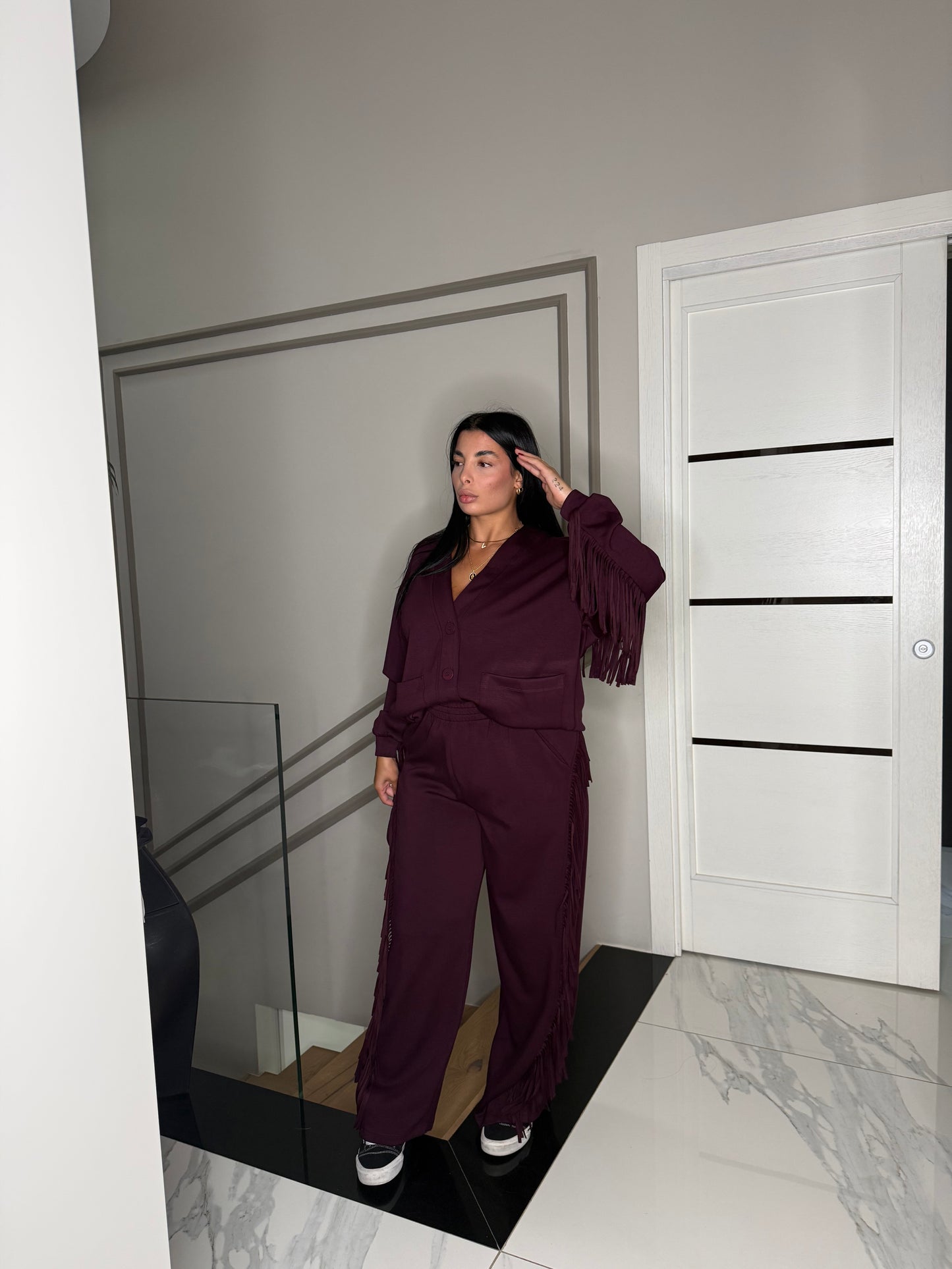 Pantalone frange lumina prugna